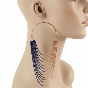 Blue Chain Hoop Earrings Dangle Drop Large Big Long